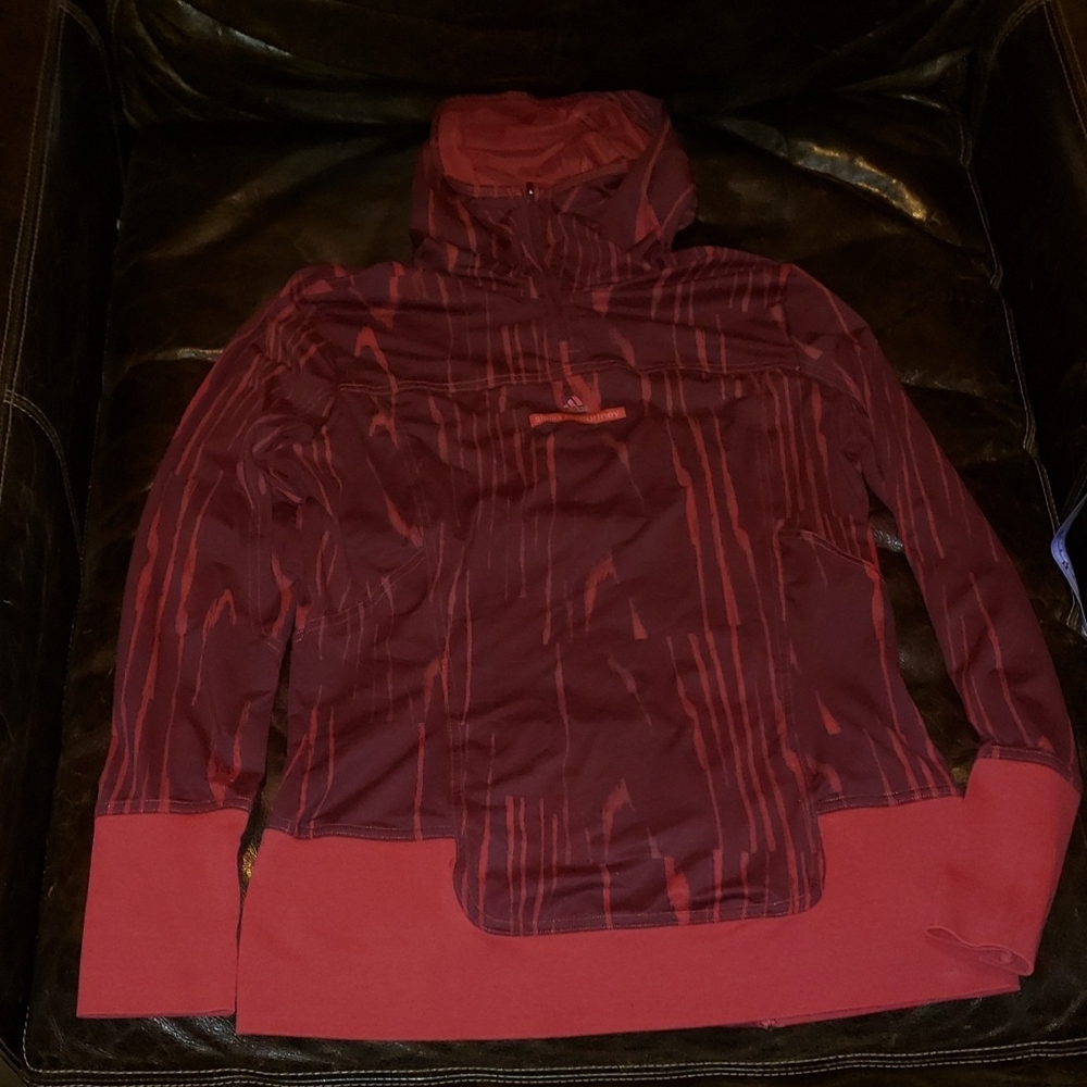 Stella McCartney Adidas Cherry Red Wood Grain Hooded Running Shirt